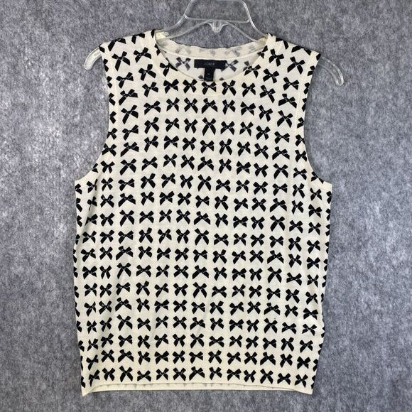 J.CREW Tops - J Crew Classic Merino Wool Shell Top Cream Black Womens Med Bowtie Print *Flaw